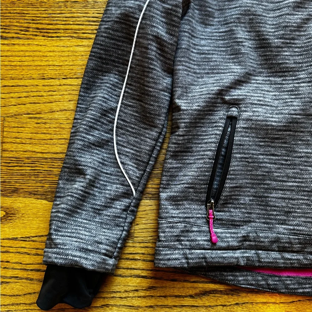 SNOZU Grey Pink HOODED JACKET with PINK‎ FLEECE LINING Girls Size large 14-16